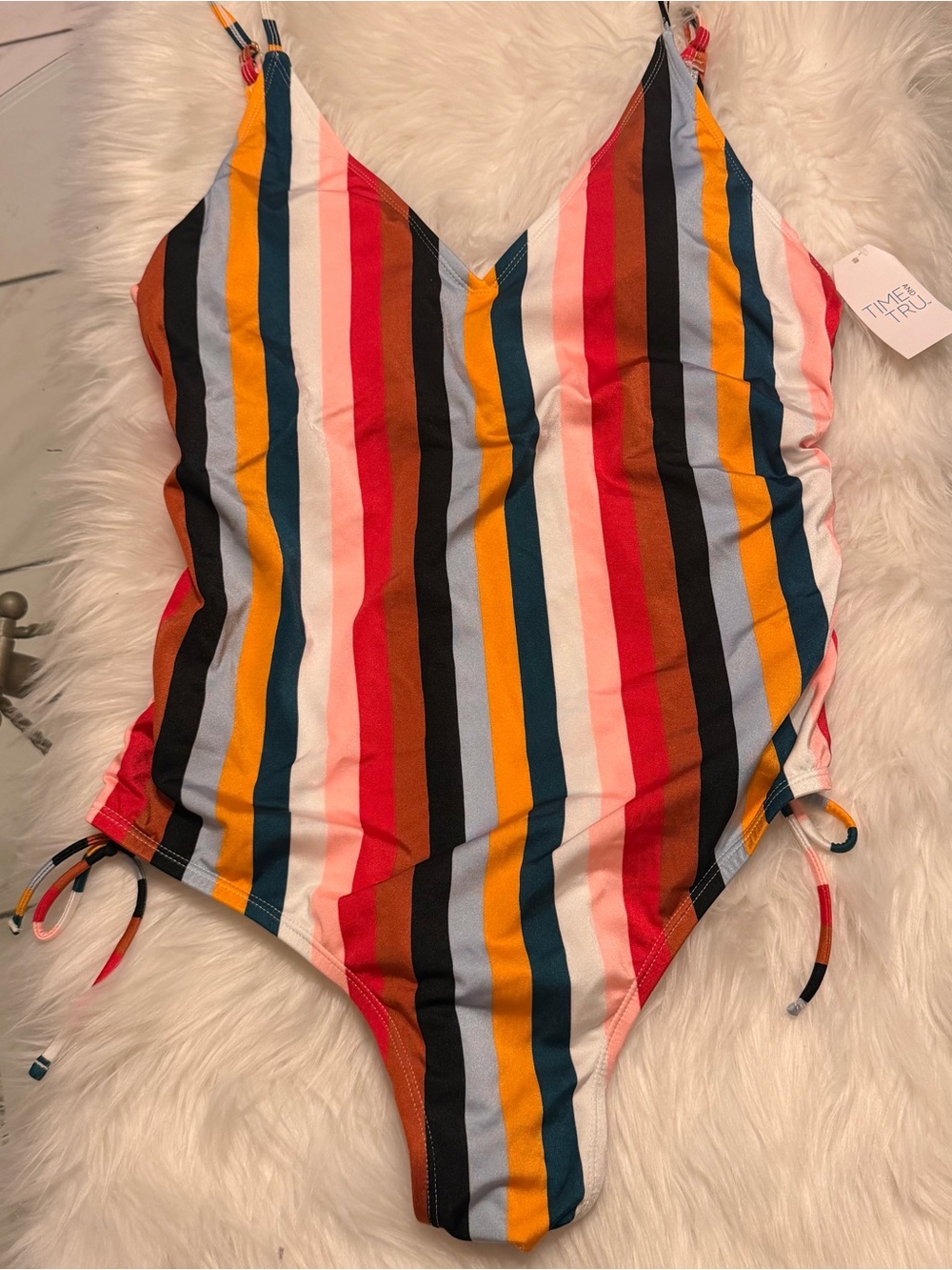 Time and Tru Multicolor Striped One-Piece Swimsuit